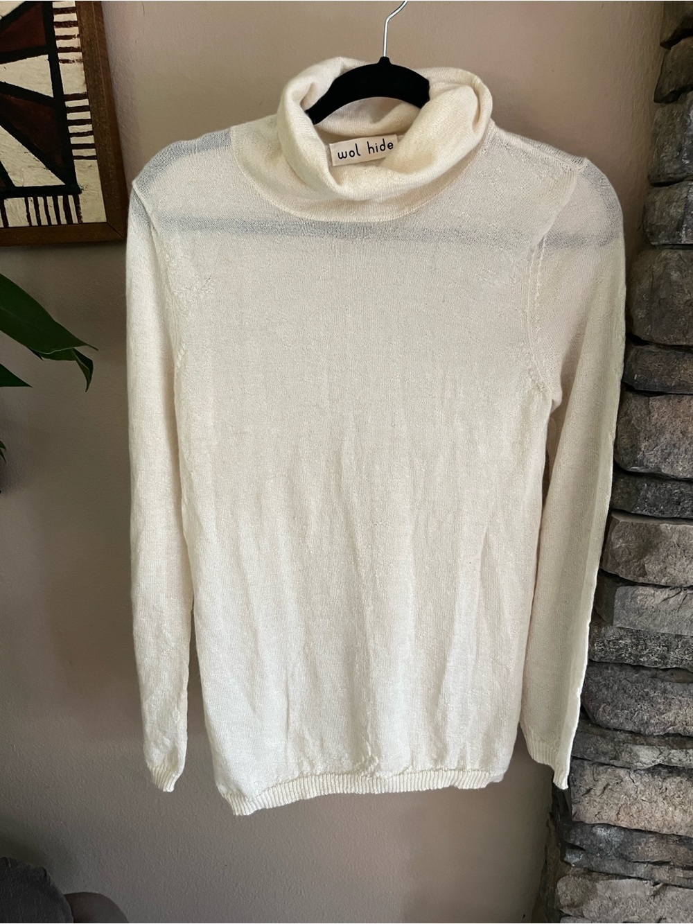Wol Hide 100% Baby Alpaca Cream Turtleneck  Sweater Size L